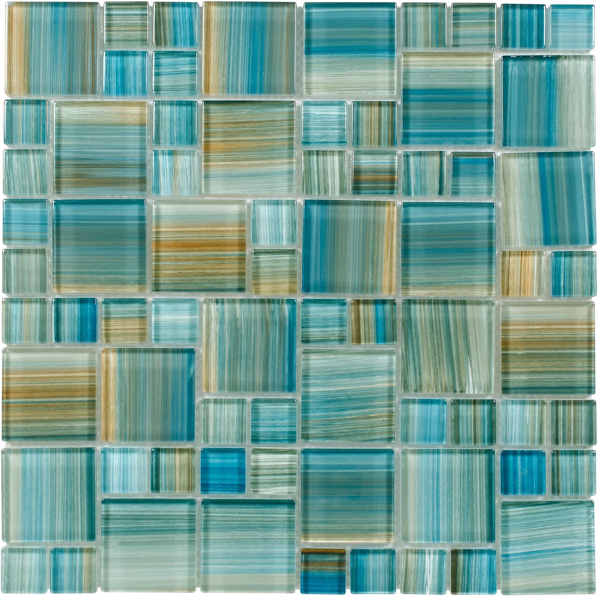 Modern French Pattern Aquamarine Glossy Glass Mosaic Tile Kitchen Backsplash Bathroom MTO0091