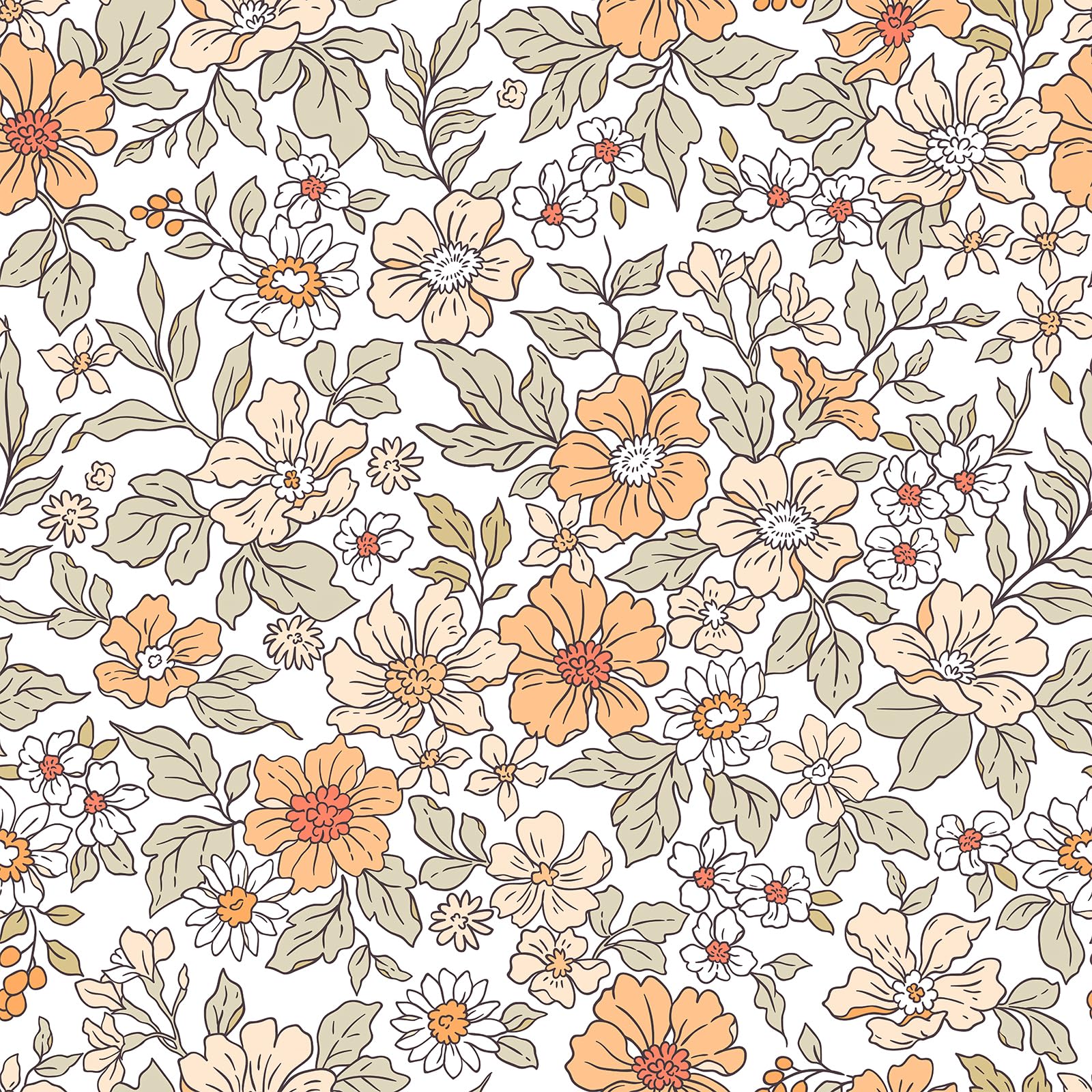 VEELIKE Peach Floral Wallpaper Peel and Stick Vintage Ditsy Daisy Peel and Stick Wallpaper for Bedroom Nursery 17.7''x118'' Removable Wallpaper Floral