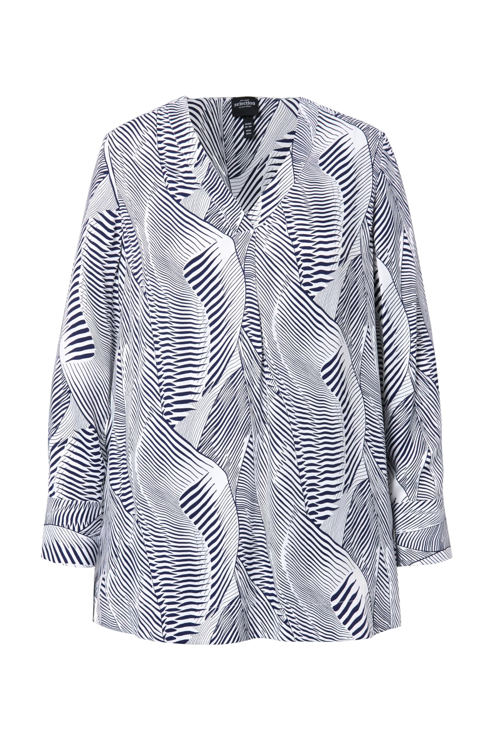Ulla Popken Damen große Größen Übergrößen Plus Size Tunika, Satin, V-Ausschnitt, Zierfalte, Langarm 834128