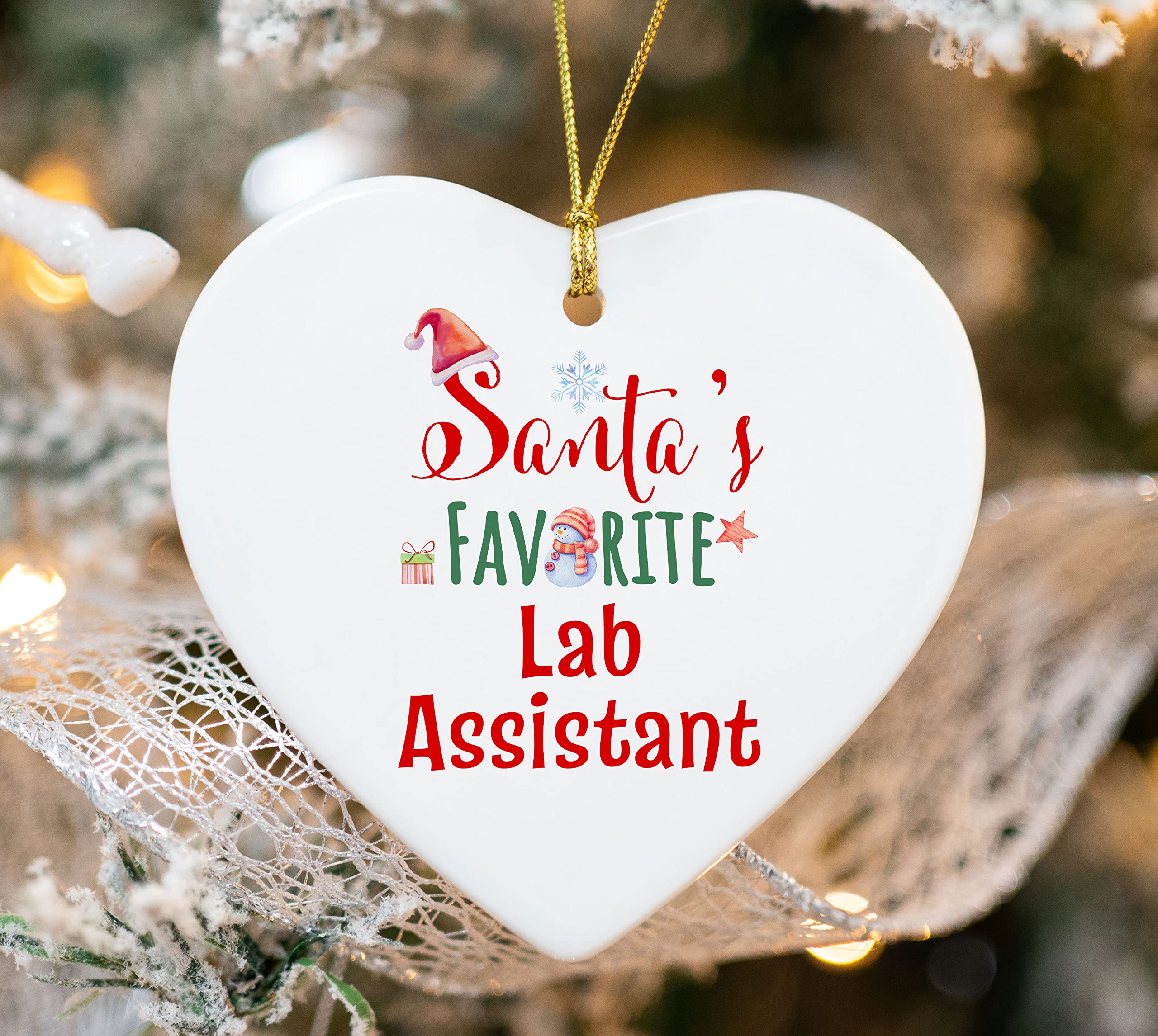 Santa's Favorite Lab Assistant Heart Ornament - Funny Gifts for Christmas Tree Birthday Xmas Party for Technician Laboratory Medical Tech Research Phlebotomist - Ceramic