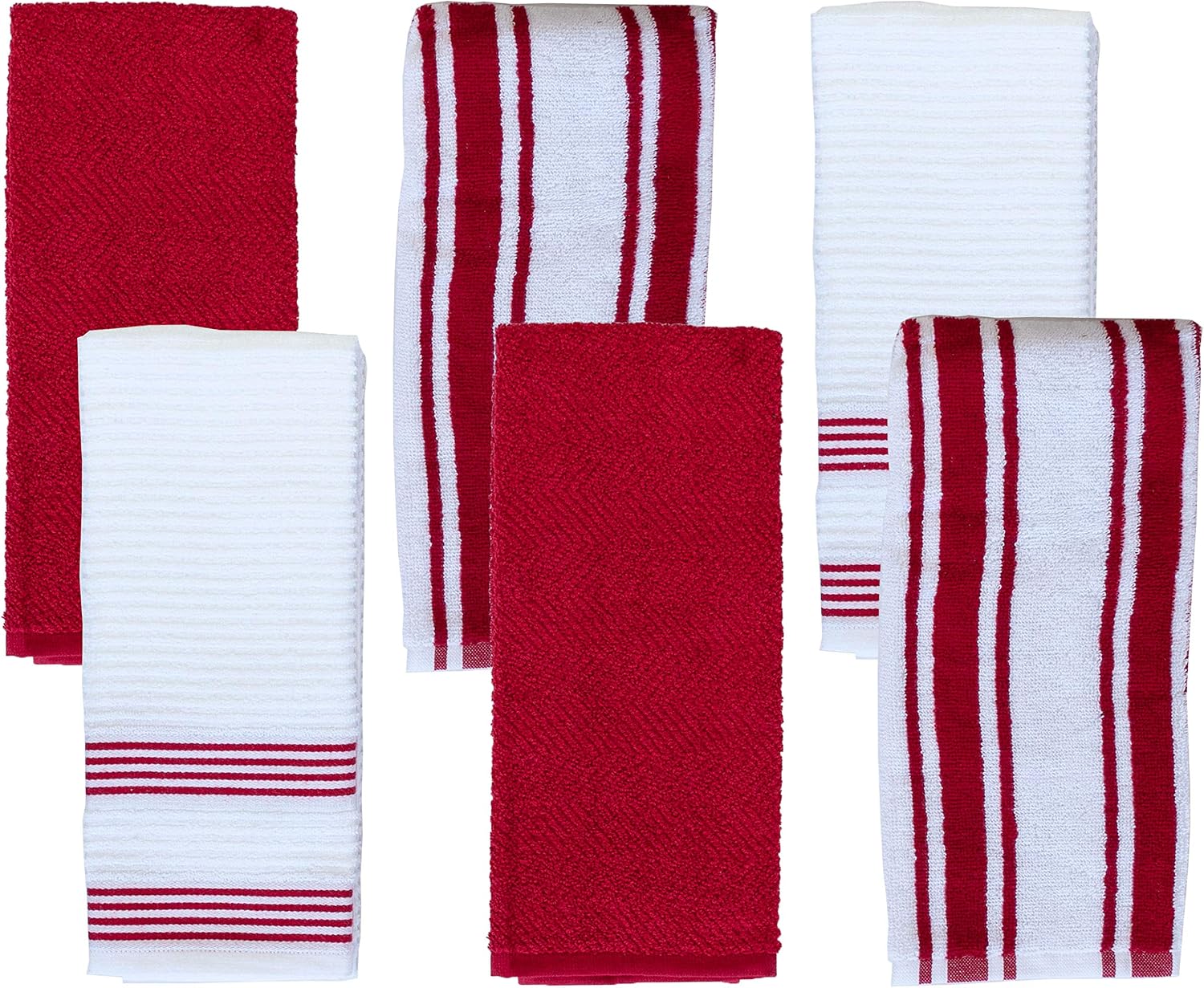 Weavely Kitchen Dish Towels - Set of 6 Cotton Terry Kitchen Towels - 100% Pure Cotton Fabric - Extra Absorbent and Super Soft Dish Towels for Kitchen - Multi-Purpose Cleaning Towels - Red - Classic