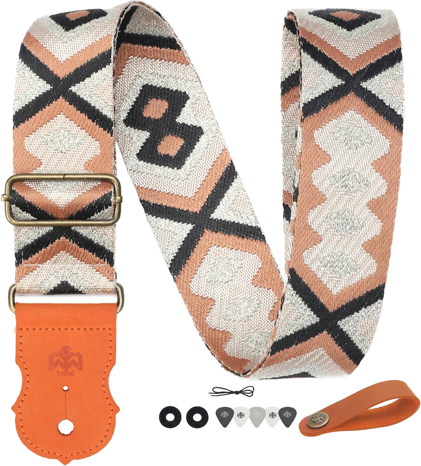 Guitar Strap - Double Layer Brushed Real Cowhide Ends,Safe Durable,2in,Soft Adjustable Guitar Straps for Acoustic&Electric Guitars,Bass,Ukulele,Guitarists Gift Set,Sunflower Embroidery