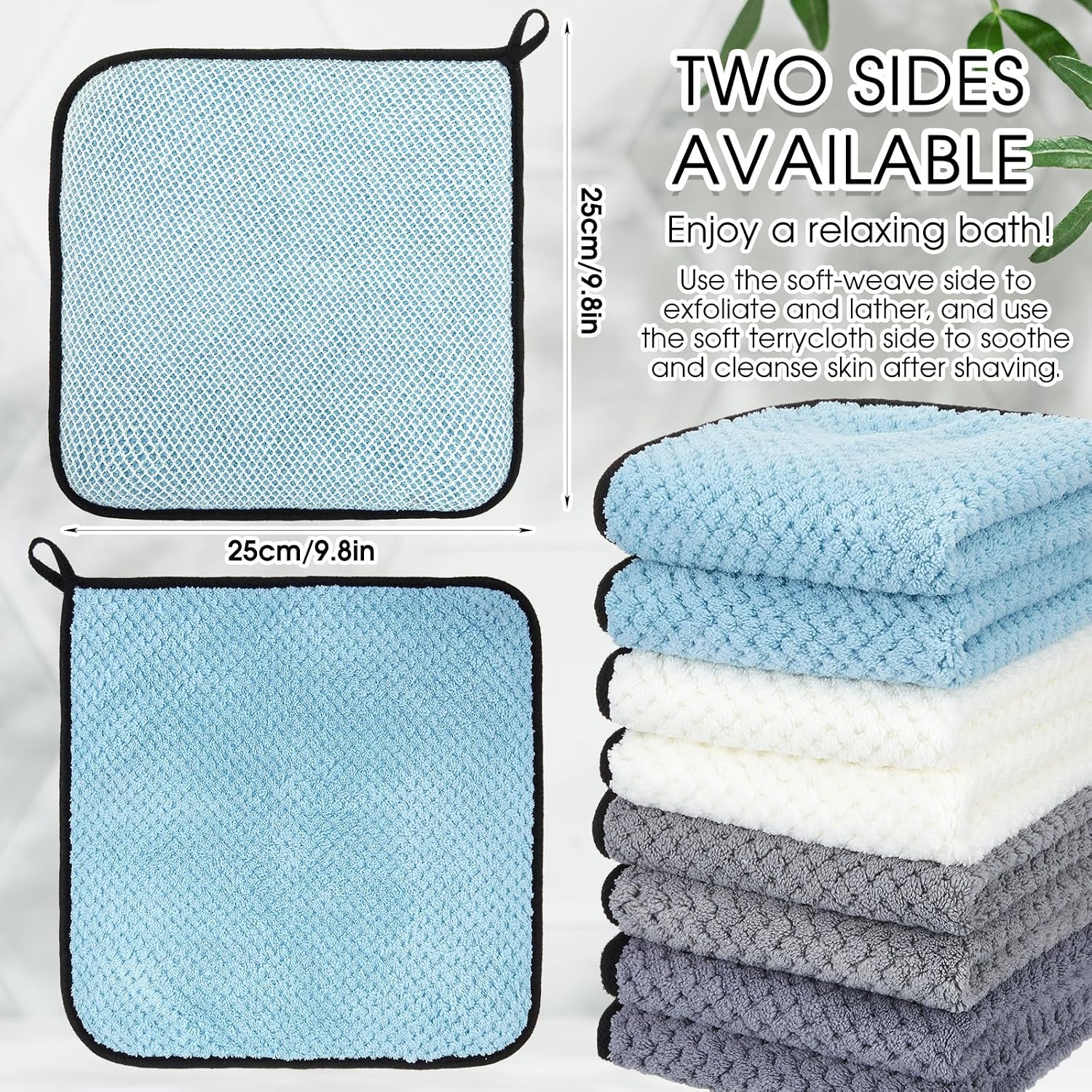 Juexica 8 Pcs Exfoliating Washcloth Men Wash Face Cloth Rustic Dual Sided Bath Washcloth 9.8 x 9.8'' Facial Scrubber Men Exfoliating Shower Towel for Body and Face (Waffle Pattern,Light Color Series)