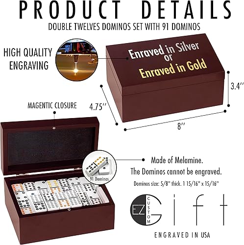 Miniatura 5 de Juego de dominó personalizado con caja grabada personalizada con monograma, regalo personalizado para cumpleaños de papá, jubilación, juego de