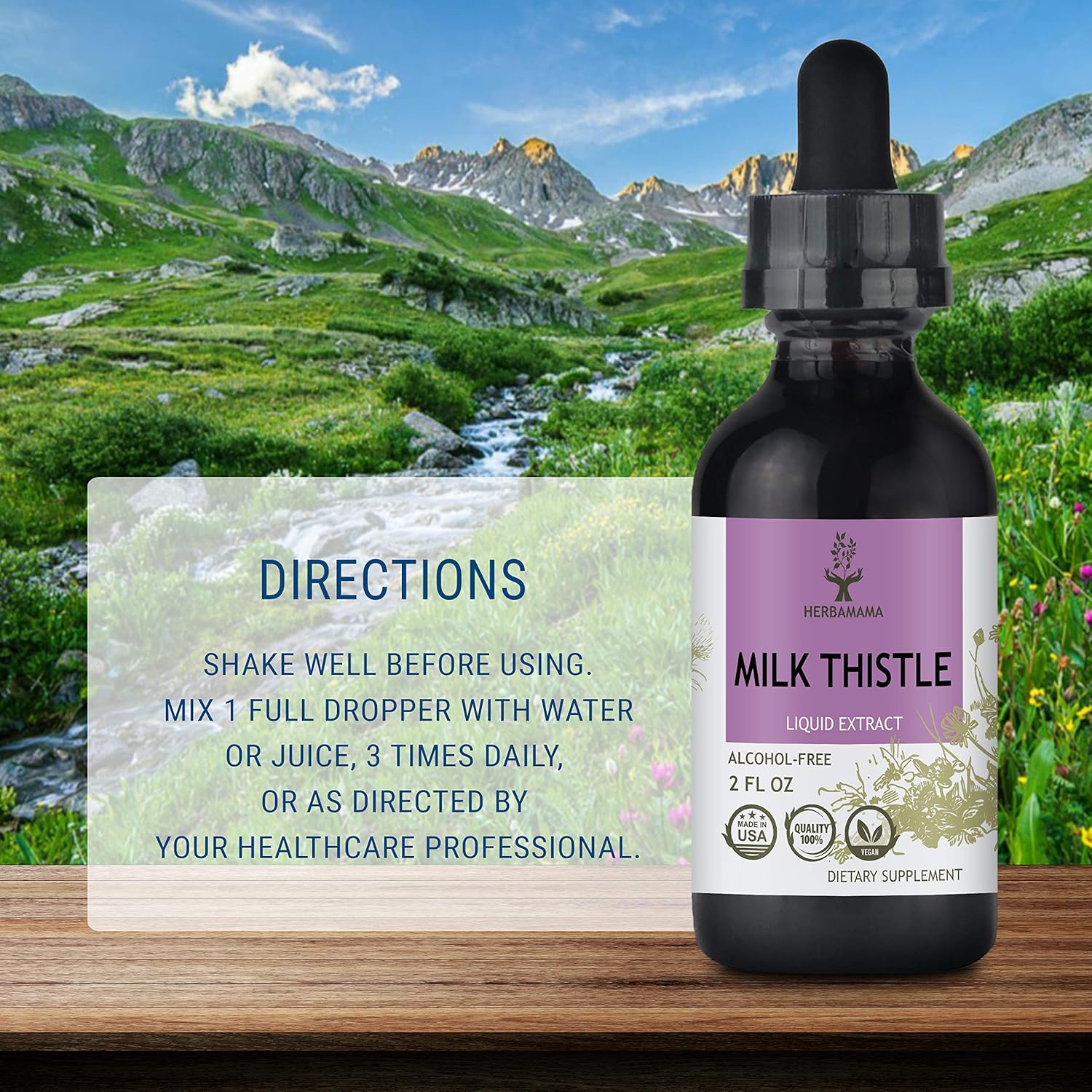 HERBAMAMA Milk Thistle Liquid Extract - Vegan - 2 oz Bottle - Organic Dietary Supplement to Support Bone Health, Immune System, Liver Wellness - Silybum Marianum Drops for Natural Cleansing - Non-GMO : Health & Household