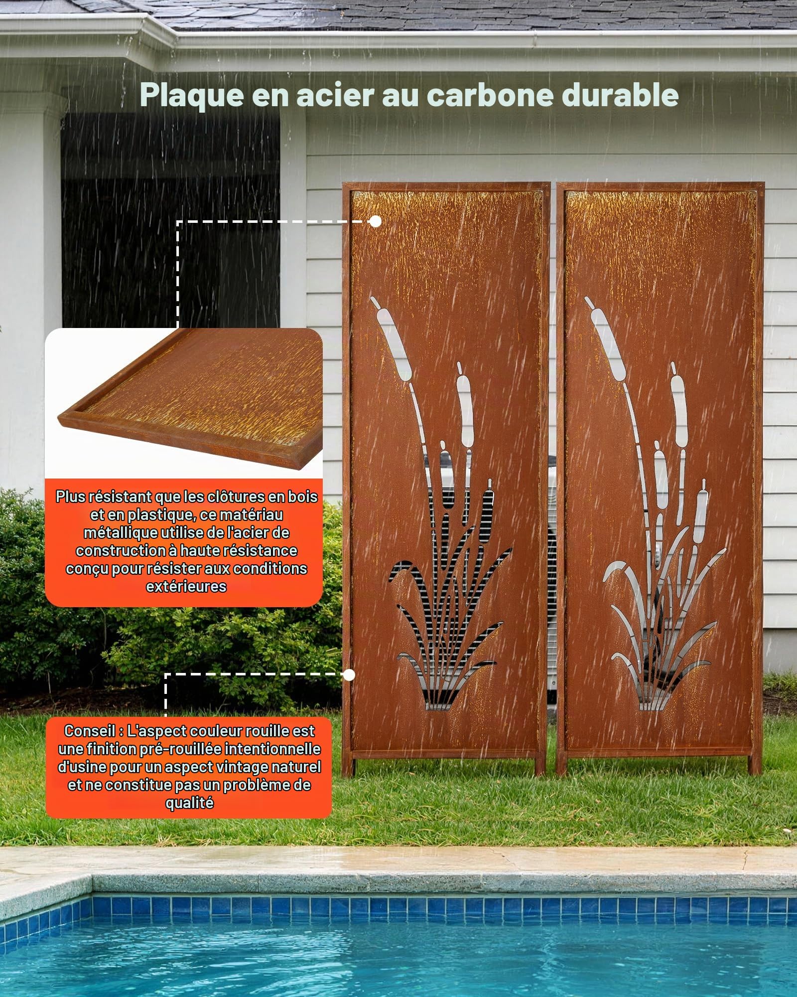 VEVOR Panneau Brise Vue Extérieur Métal 50x160 cm Paravent Extérieur Décoratif Autoportant, Séparation de Jardin, Écran d'Intimité, Acier au Carbone, Piquets de Sol, Motifs Naturels Ajourés, Lot de 2