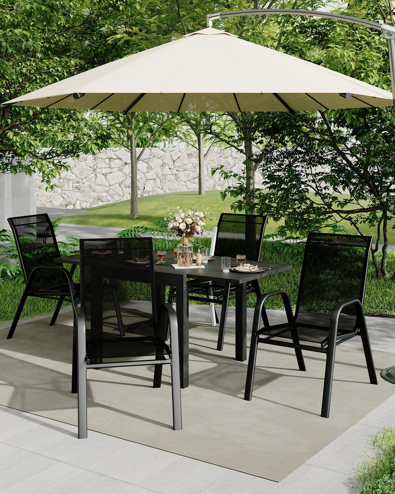 Gartenstühle 4er Set, Stapelbarer Gartenstuhl aus Textilene, Wetterbeständig und Schnelltrocknend, Terrassenstuhl Gartensessel bis 150 kg Belastbar für Garten Balkon Terrasse Outdoor