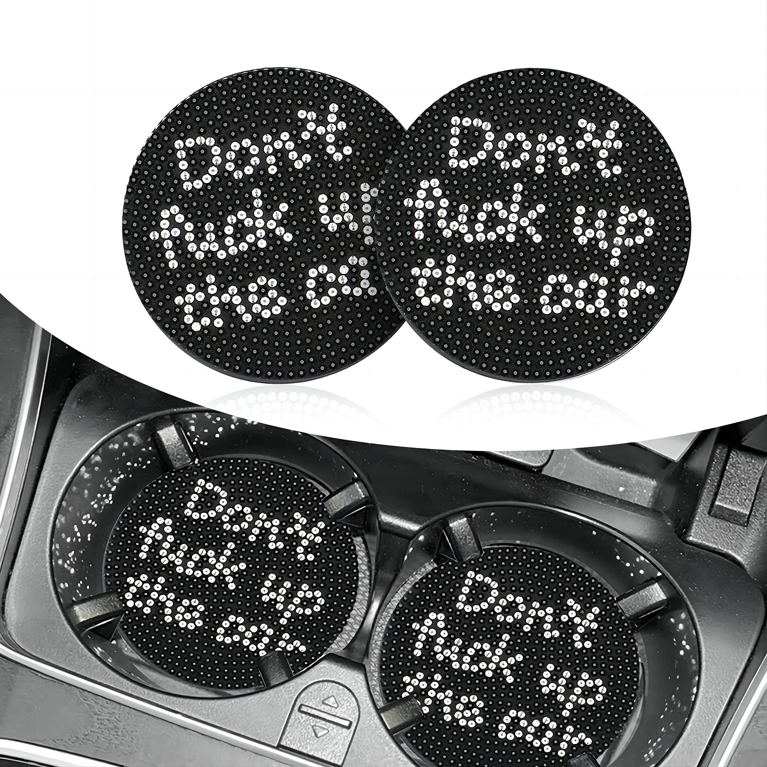 Ajxn2 PCS Bling Car Cup Holder Coaster, 2.75" Crystal Rhinestone Anti-Slip Insert Coaster, Alphabet Decorative Waterproof Coaster Universal for Most Cars (Black & White)