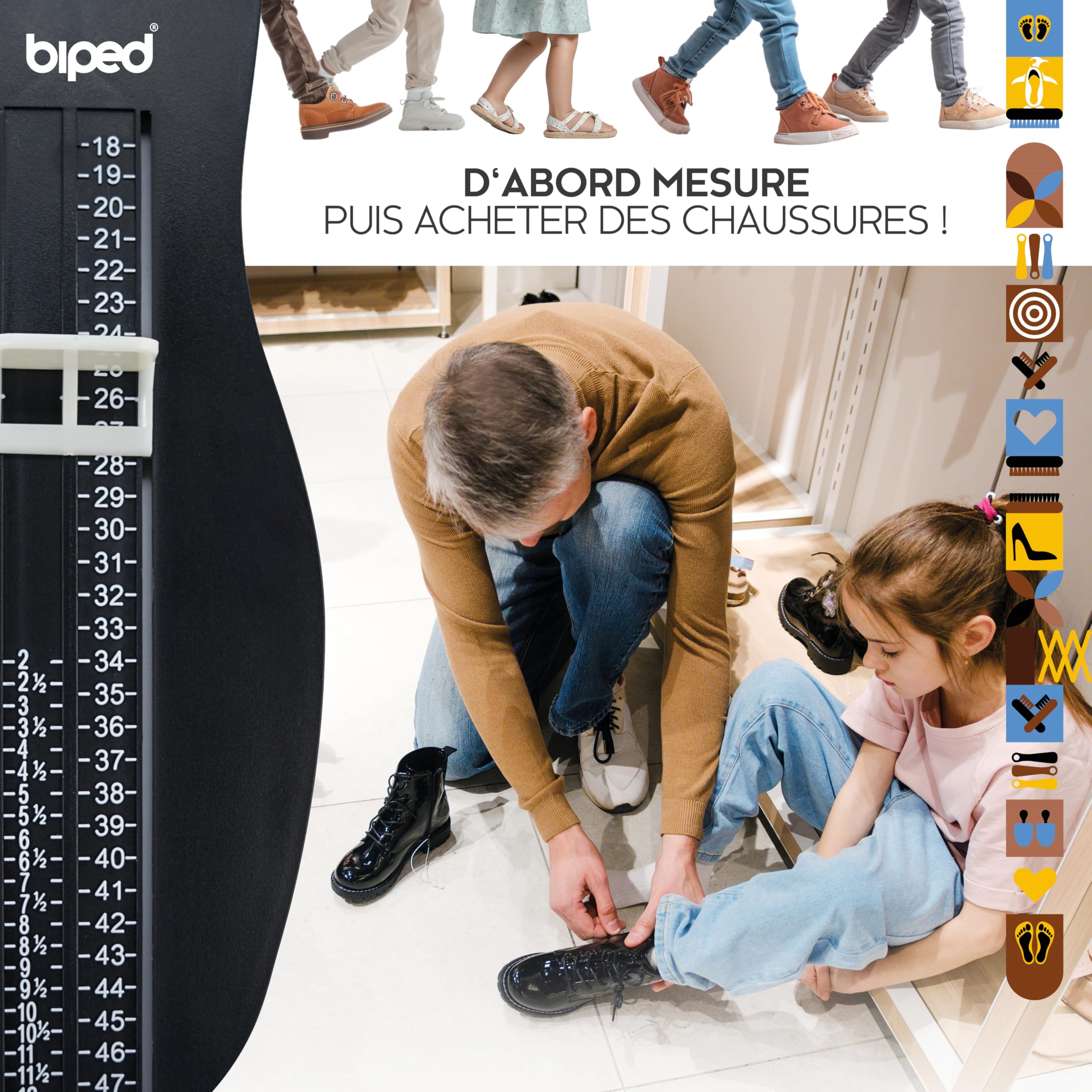 biped appareil de mesure des pieds pour enfants et adultes - Pour une détermination précise de la taille des chaussures - Mesureur de taille de chaussures enfants, femmes et hommes z2922
