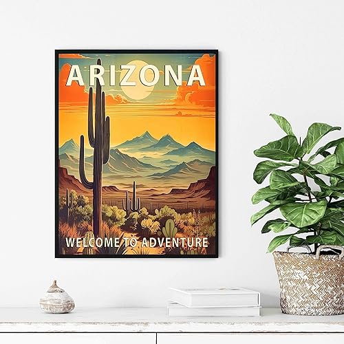 Miniatura 5 de Póster artístico de Arizona, decoración artística de paisaje retro de Estados Unidos, pintura de montaña y paisaje de aventura para dormitorio, sala