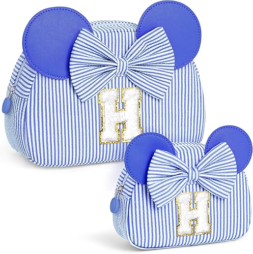 Vista 64 de Regalos de Navidad para niñas, bolsa de maquillaje con inicial, bolsas de cosméticos, bolsa de maquillaje de viaje, regalos de cumpleaños Azul