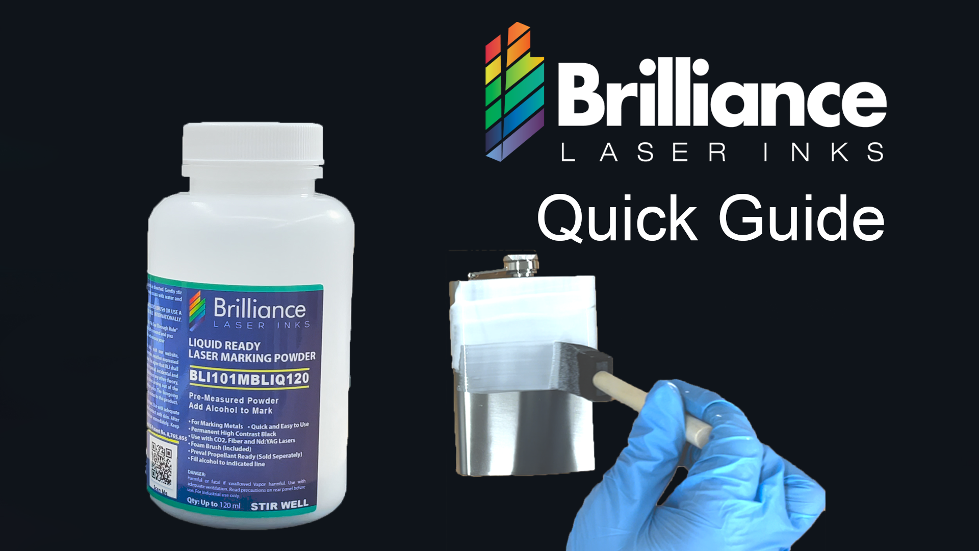 Brilliance Laser Inks 250 Grams Black Metal Marking Powder with Foam
