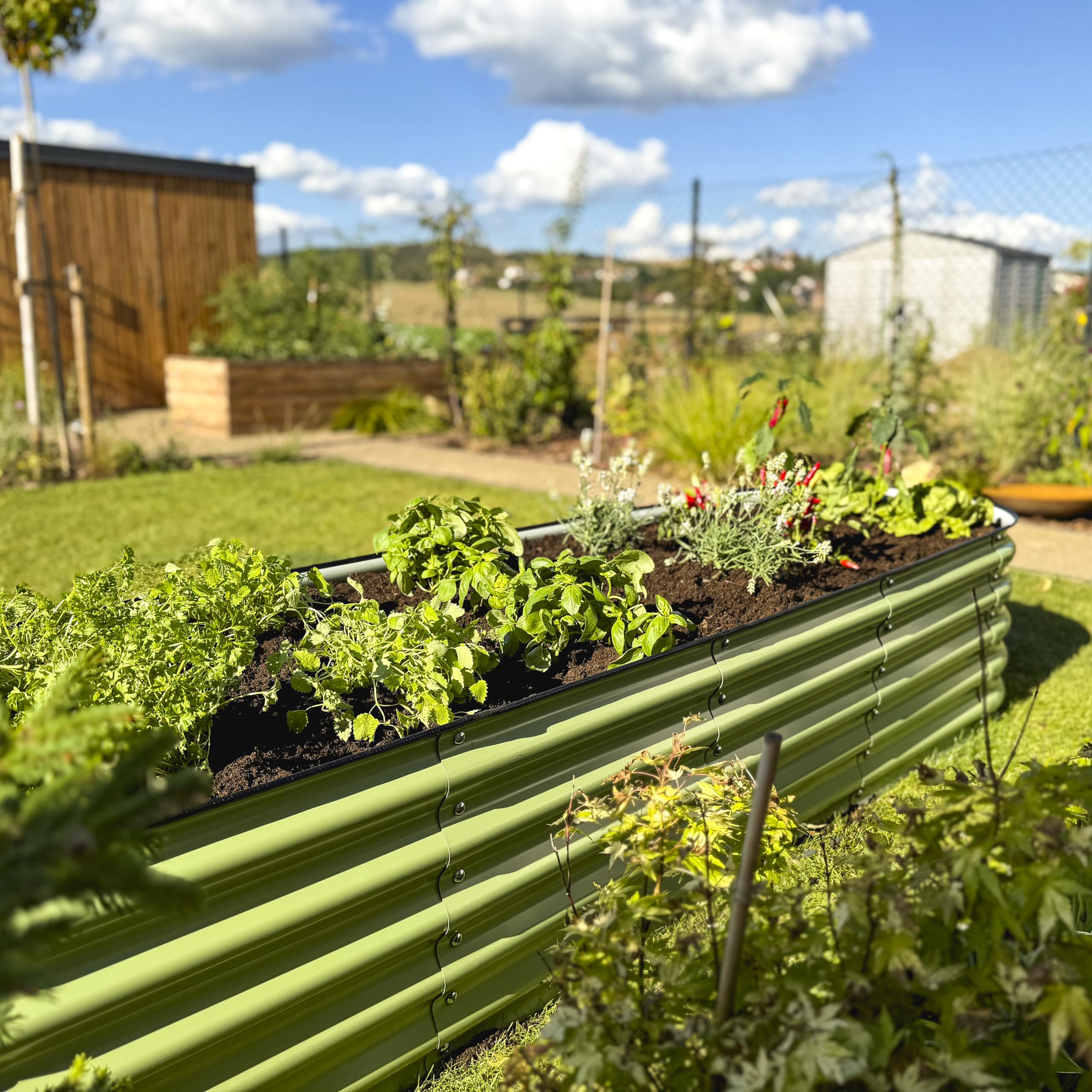 UNIGARDIA Potager Surélevé en Métal 200x60x43 cm - Bac Potager Extérieur Modulaire 6-en-1 - Jardinière Surélevée en Acier Premium, Inoxydable - Durée de Vie Minimum 20 Ans, Vert Sauge