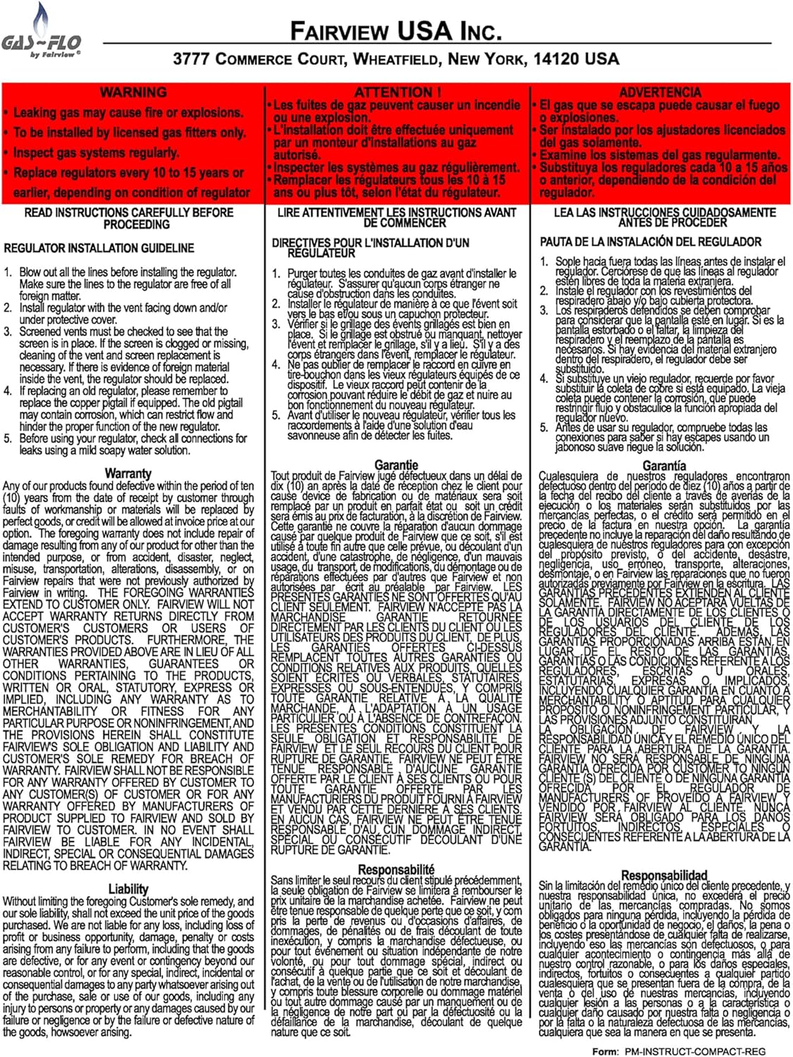 Fairview GR-9148C Compact First Stage High Pressure Propane Regulator