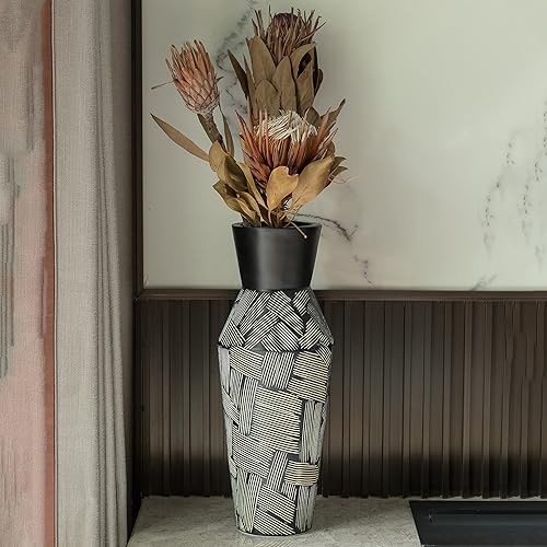 Miniatura 7 de Uniquewise Jarrón de mesa de diseño recto de estilo clásico para entrada, comedor o sala de estar, color negro de cerámica