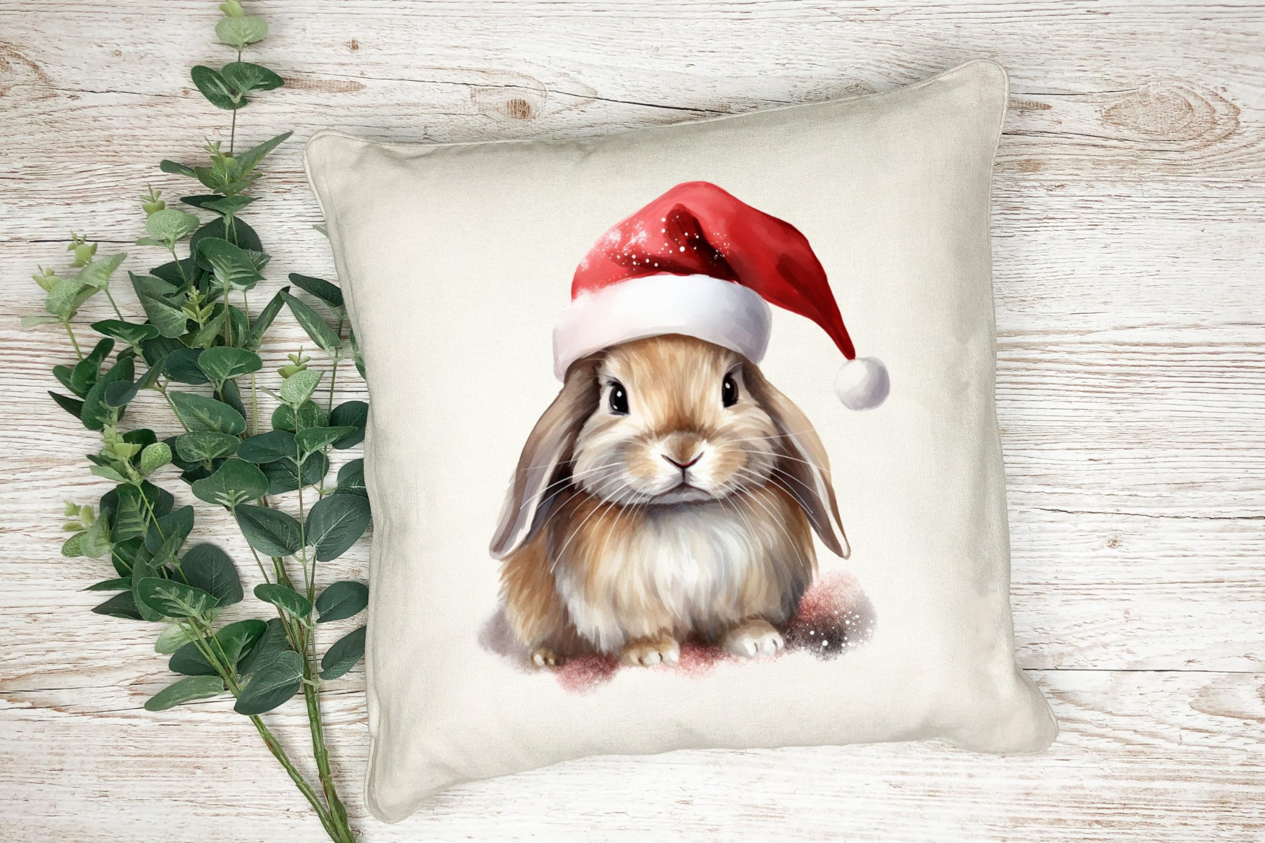 Anonymous GiftingChristmas Watercolour Animals Printed Cushion Cover - 40x40cm - Linen style - Rabbit