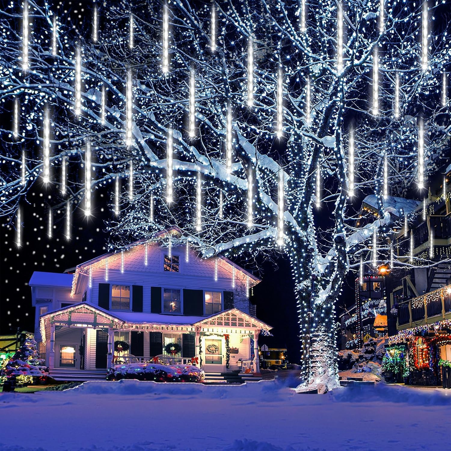 Kwaiffeo Weihnachtsdekorationen im Freien, wasserdichte 40-Tube Meteorschauer Lichter für Xmas Hochzeit Party hängende Dekoration, Hochzeitsdekorationen für Empfang, entspricht 5 Sets von 8 Röhren