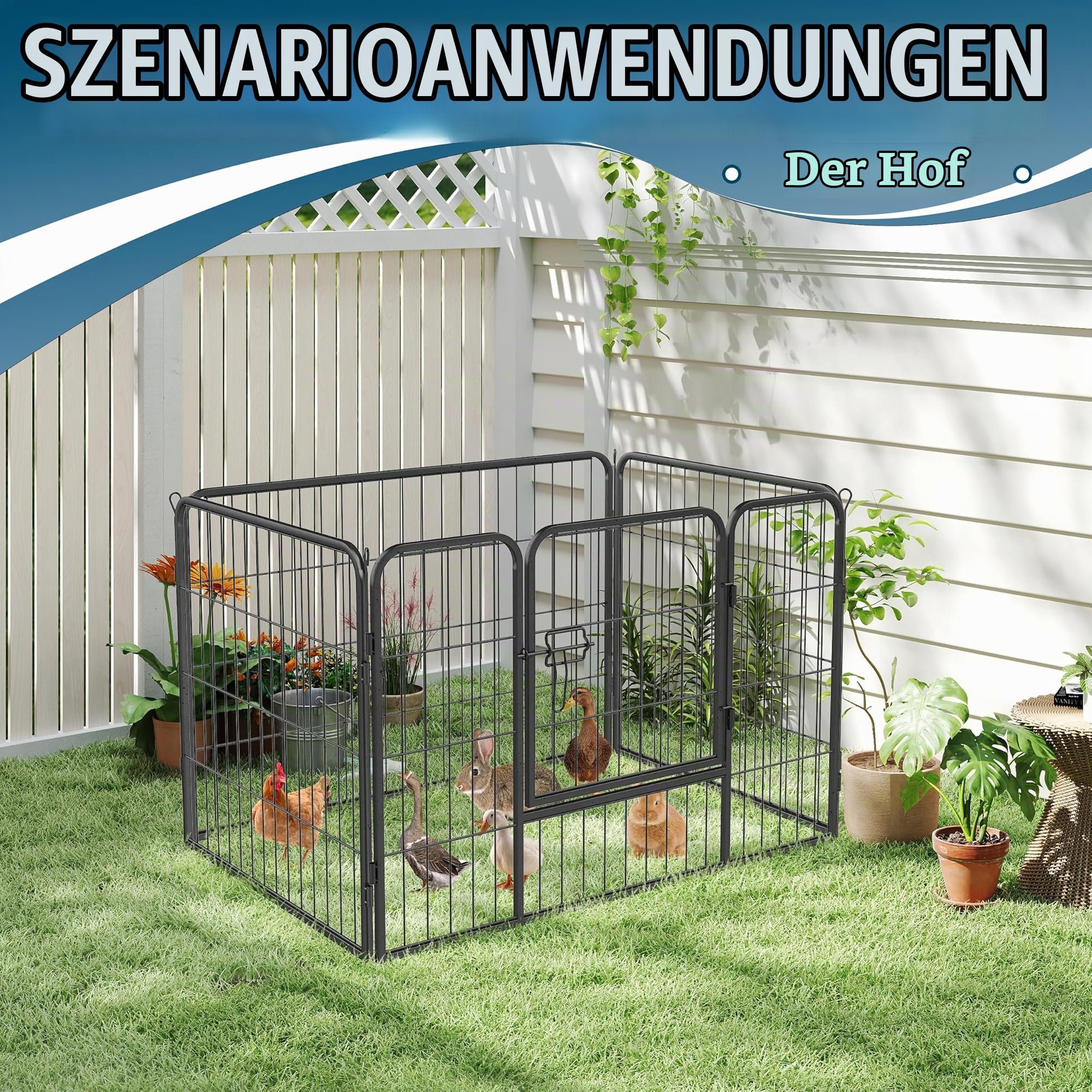 Welpenauslauf 4-teilig Welpenlaufstall ‎91x61cm Laufstall für Kleine Hunde Hundeauslauf draußen/Innen Hundelaufstall für Wohnung Hunde Zaun Hundegitter - Schwarz