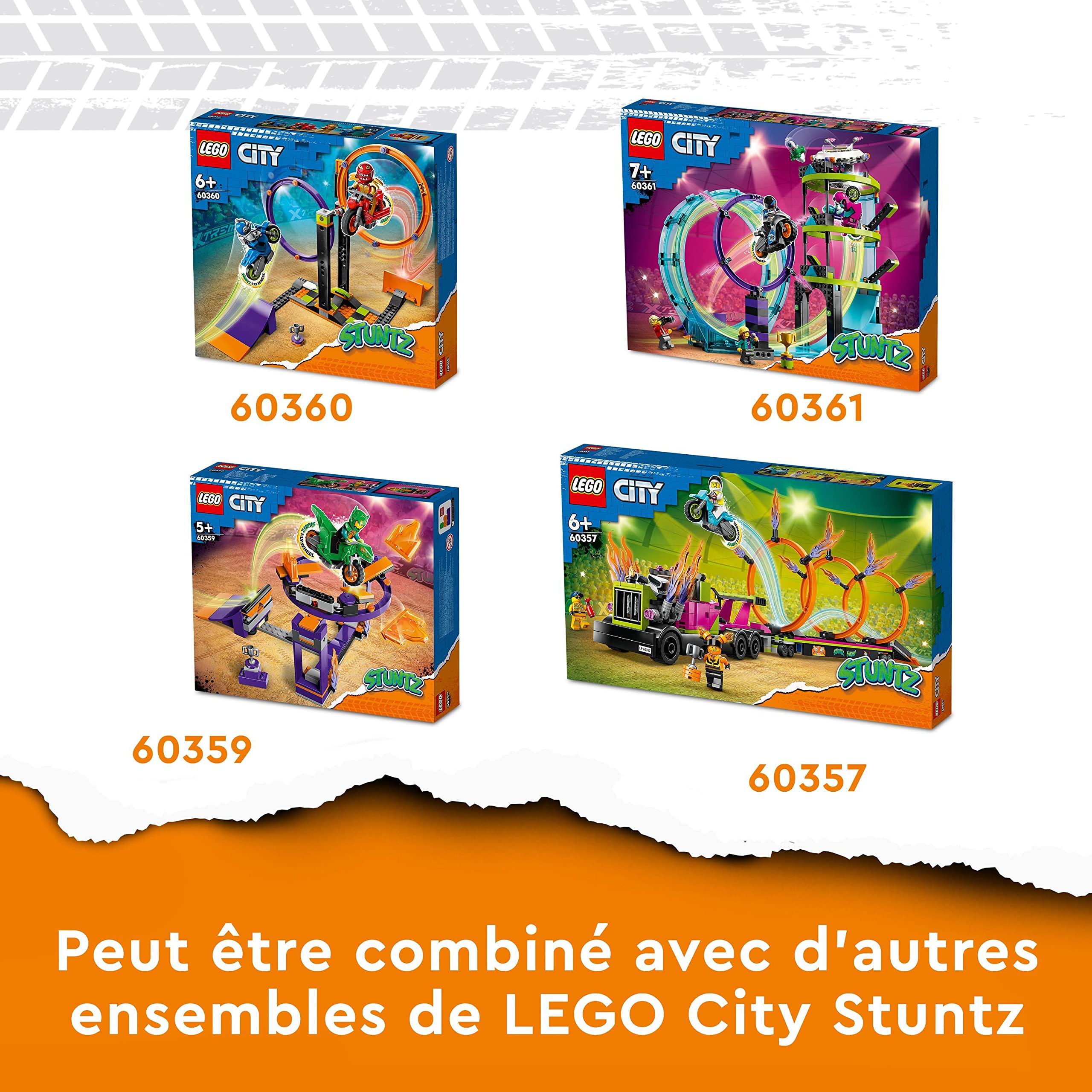 LEGO 60357 City Stuntz Le Défi de Cascade : Les Cercles de Feu, Jouet Moto de Cascadeur avec Camion et Minifigurines, Cadeau pour Enfants 6 Ans, Set 2023
