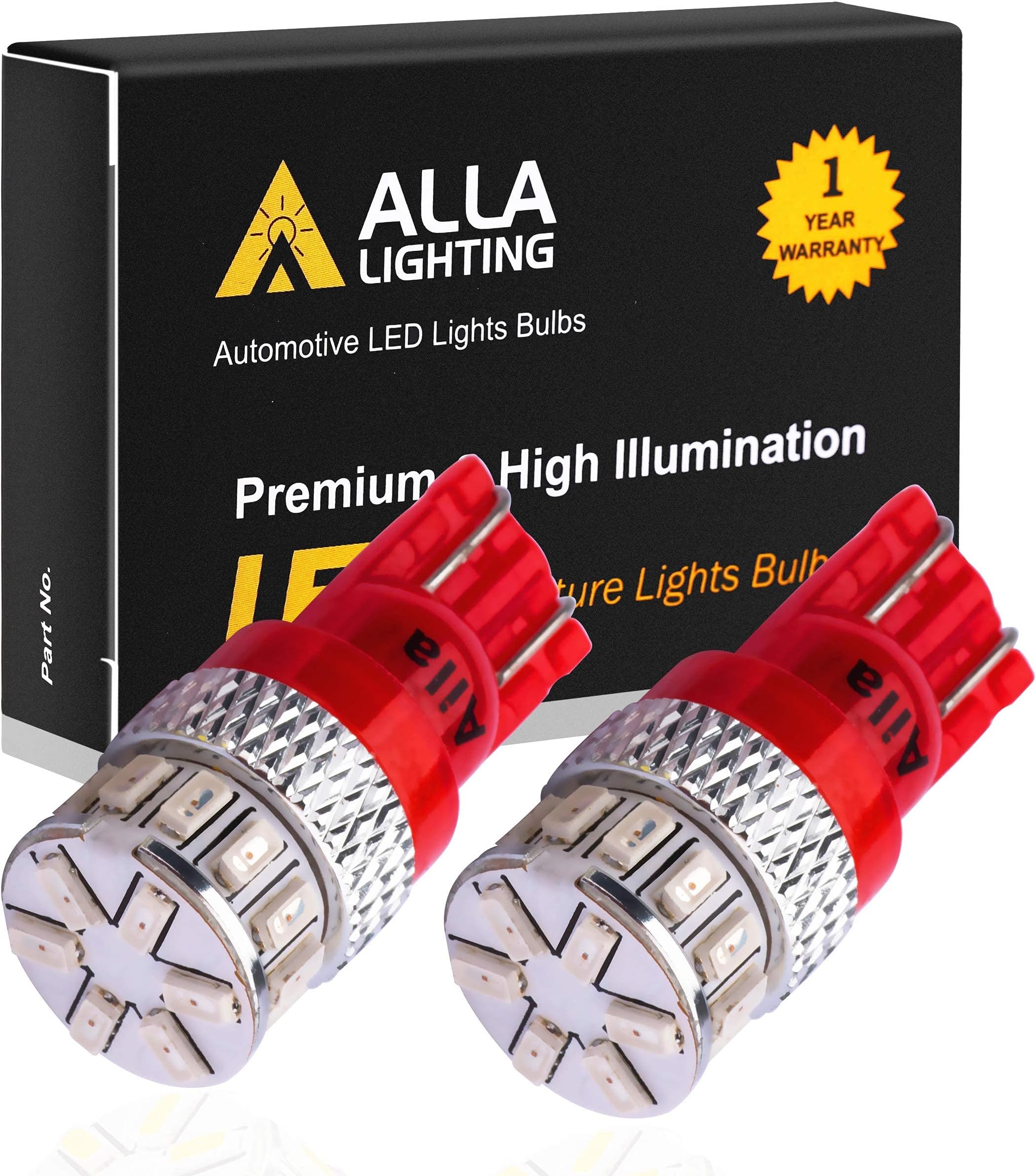 Alla Lighting 2x Super Bright Red W5W 168 LED Bulbs for License Plate Tag Map Dome 3rd Brake Front Side Marker Light Lamps for 2007 2008 2009 2010 2011 2012 2013 2014 2015 2016 2017 Toyota Tundra