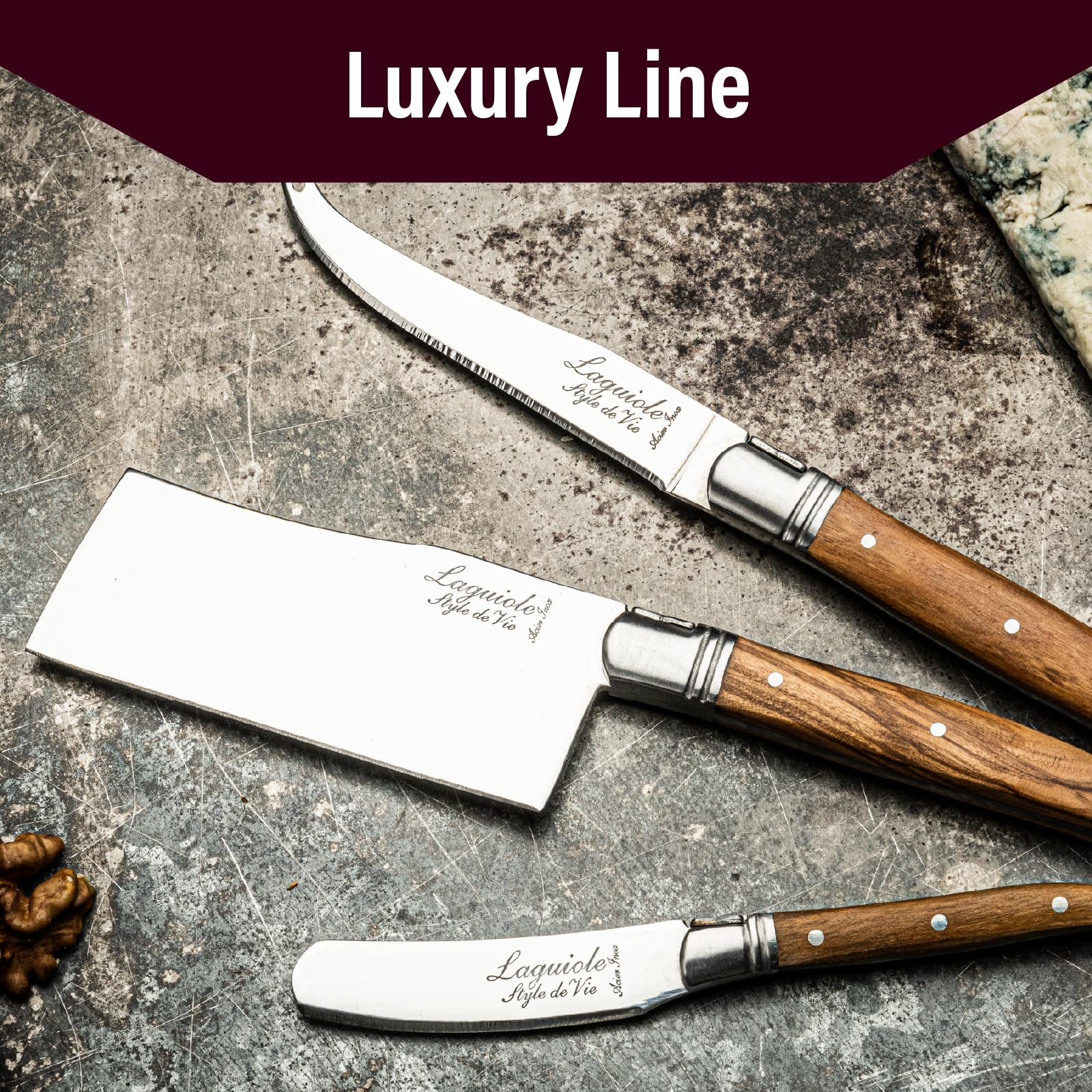 Laguiole Style de Vie Cuchillo para queso 3 piezas madera de olivo