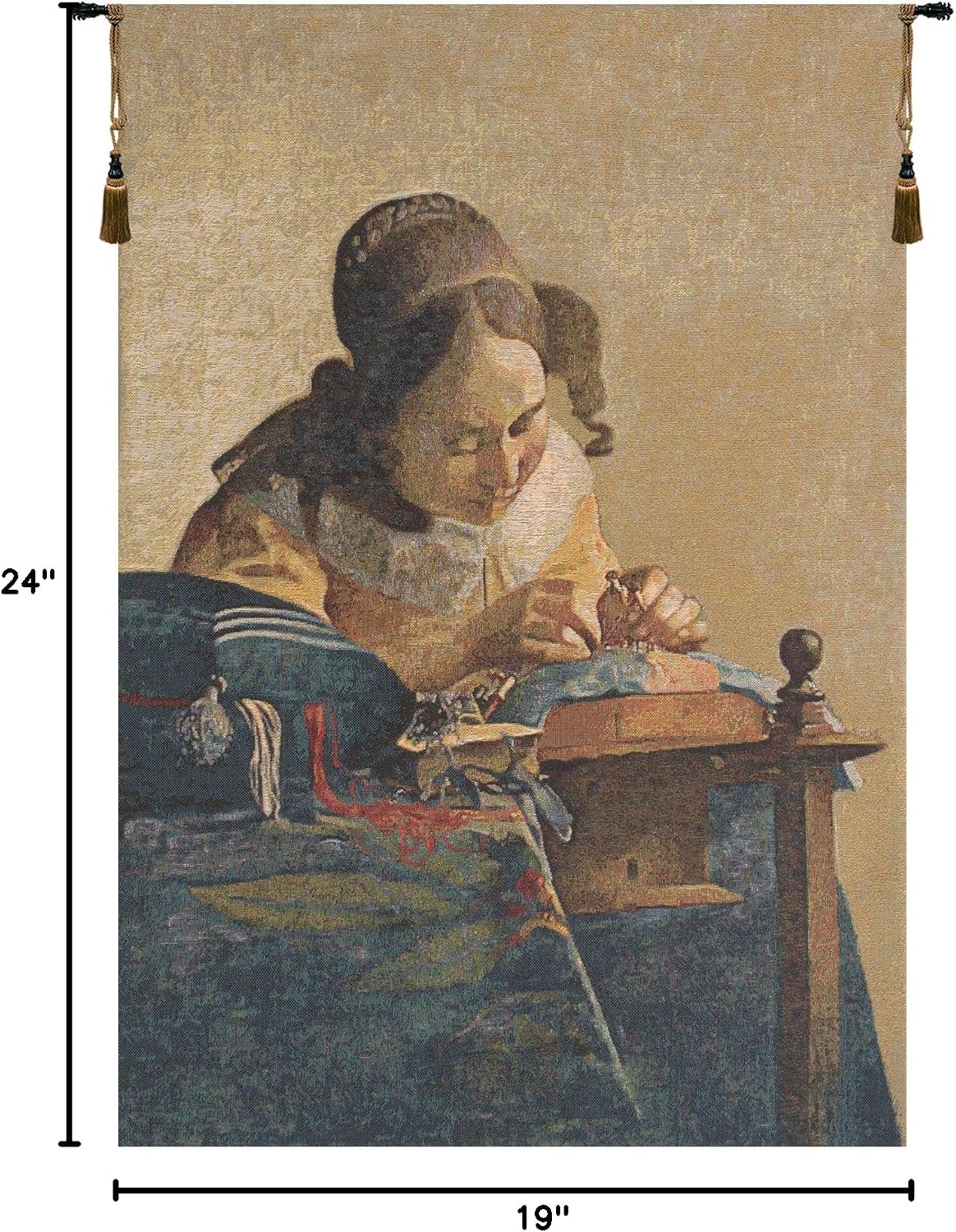 The Lacemaker European Tapestry - 19 in. x 24 in. Cotton/Viscose/Polyester by Johannes Vermeer