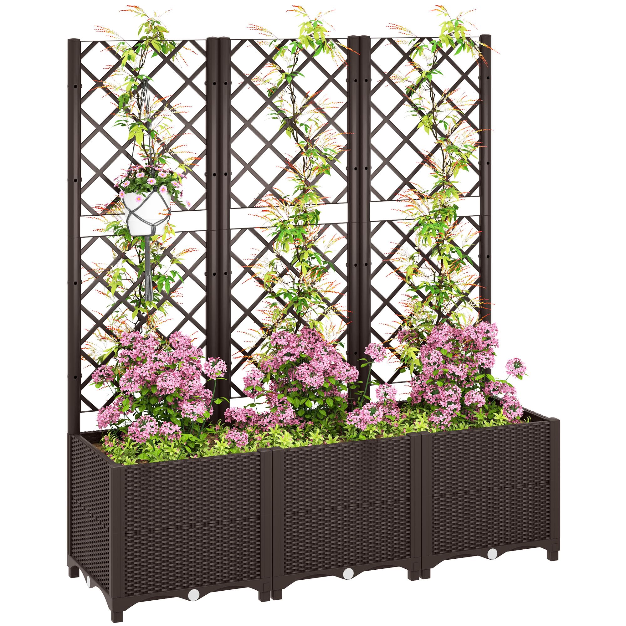 Outsunny Plastic Planter Box With Trellis, Vegetable Planter W/ Drain Plugs