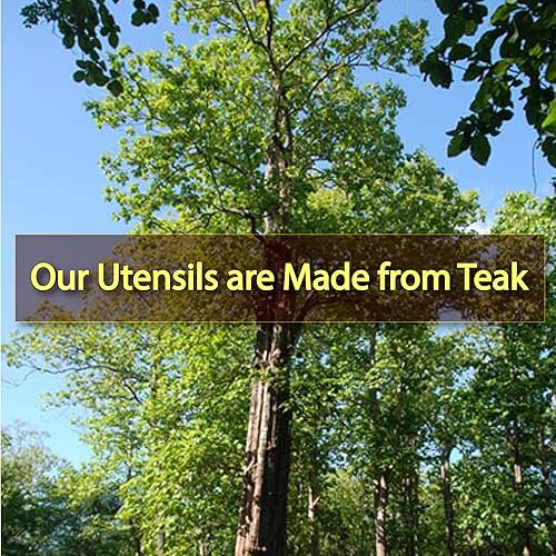 Miniatura 5 de Teak&Treat Cuchara de madera para cocinar, mezclar, servir  Utensilios de cocina multiusos de buen agarre de 13.5 pulgadas  Utensilios de teca