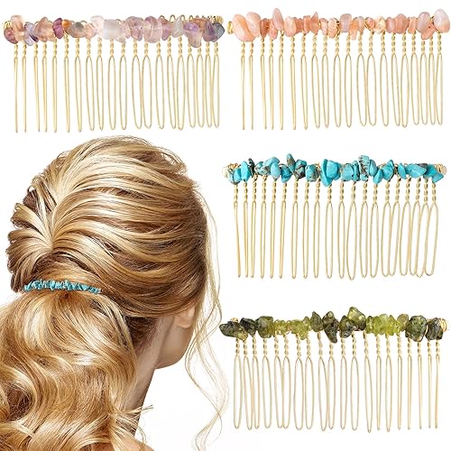 Joez Wonderful 4 peines para el cabello para mujer, accesorios de piedras preciosas de cristal coloridas, peines laterales, clips decorativos para