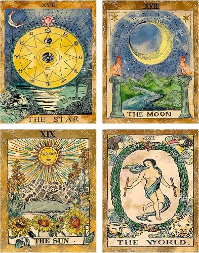 ZeeDix 4 piezas de tapiz de bandera de tarot pequeña tarjeta de tarot de Europa, misterioso tapiz medieval, el sol, la luna, la estrella,