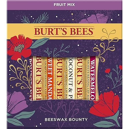 Burt’s Bees Holiday Gift, 4 Lip Balm Stocking Stuffer Products, Beeswax Fruit Set - Pomegranate, Sweet Mandarin, Coconut and Pear & Watermelon (New Version)