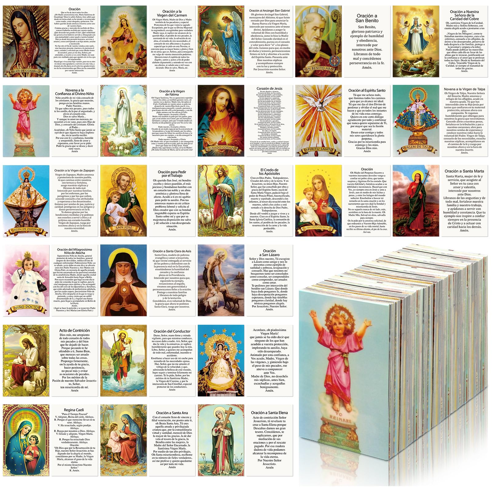 Motiskyy 120 Pcs Spanish Catholic Holy Cards Bulk Gifts Catholic Prayer Cards Bookmarks 8.5x5.5 cm Assorted 24 Styles Imagenes Religiosas Catolicos Inspirational Religious Christian Gift for Women Men 120 Spanish Classic Style