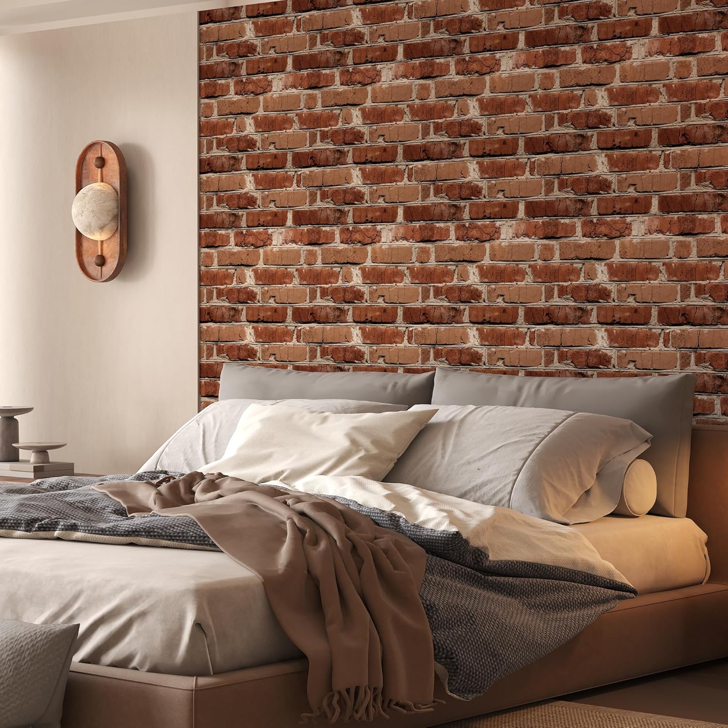Theper Red Brick Wallpaper Peel and Stick Wallpaper Waterproof 17.3"×78.8" Faux 3D Brick Contact Paper Removable Self Adhesive Wall Paper for Fireplace Kitchen Home Decoration Furniture Vinyl