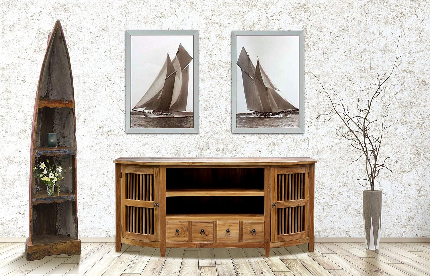 Waxed Teak Wood Belize Buffet/Entertainment Center Made from Solid A-Grade Teak
