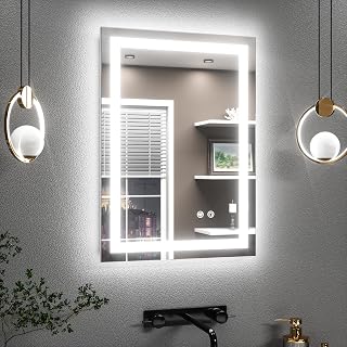 TETOTE Badspiegel mit Beleuchtung 50x70cm, Badezimmerspiegel Beleuchtet Beschlagfrei Badezimmer Wandspiegel Ohne Rahmen Bad Spiegel mit Led Touch-Schalter, 3 Lichtfarben Dimmbar Speicherfunktion