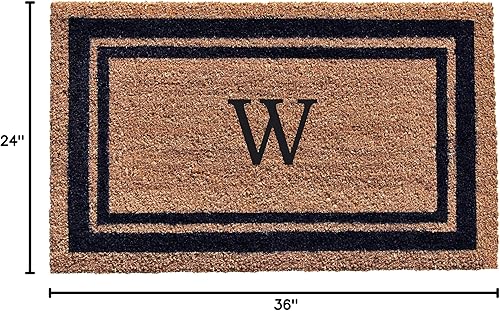 Miniatura 2 de Calloway Mills 153002436W - Felpudo con monograma con borde azul oscuro, 24 x 36 pulgadas (letra W)