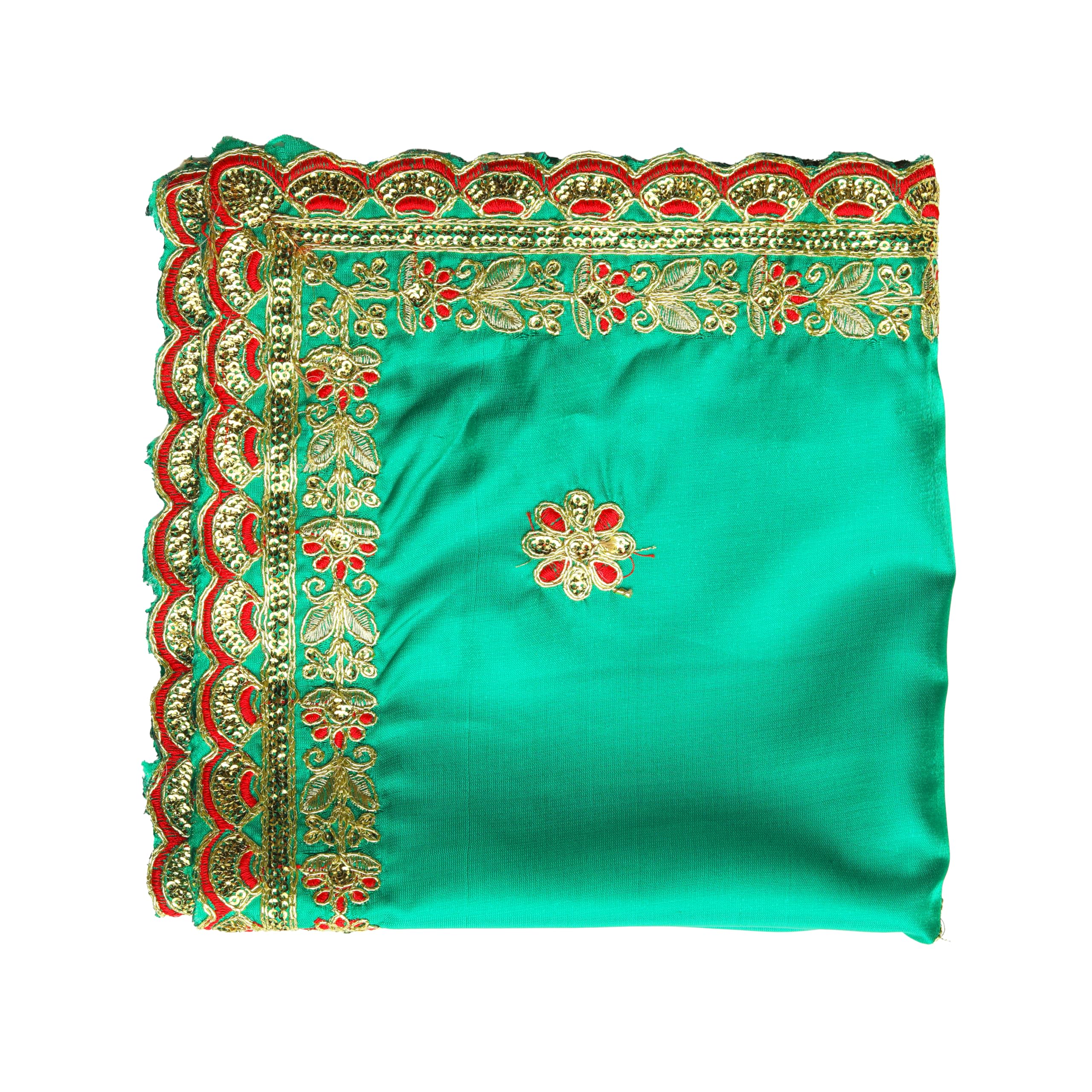 Decorative Mat Aasan Pooja Cloth Artificial Silk Aasan Medium Cloth Sequence WorkMultipurpose Pooja Indian Traditional New Year Festival Decoration Item & Article(Size:-19 Inch X 19 Inch)(Green)