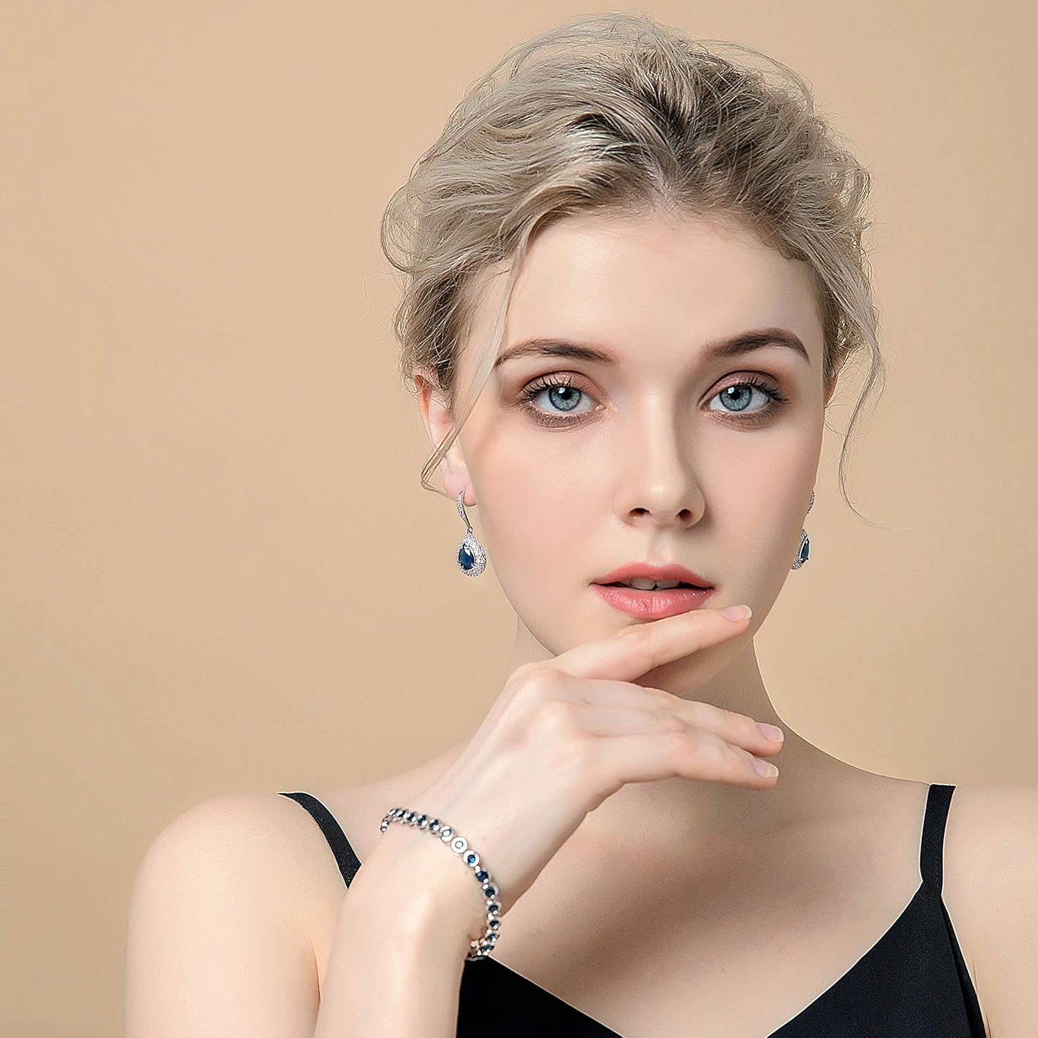 CZ Teardrop Earrings for Women - Sterling Silver Bridal Pear Shape Cubic Zirconia Crystal Rhinestone Fishhook Dangle Drop Earrings for Bride Bridesmaids Wedding Party Prom Fashion Costume Jewelry - Image 3