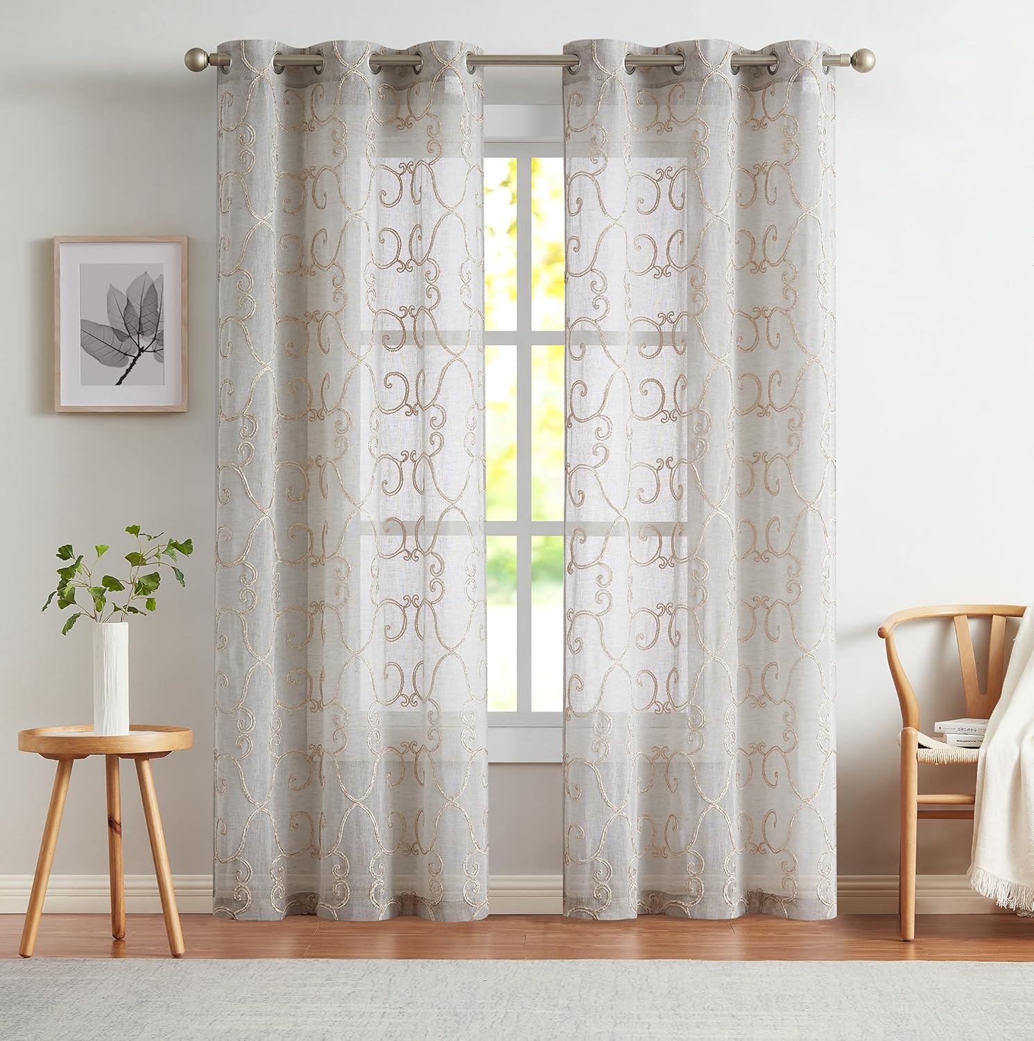 Dainty Home Curtains Linen Textured Sheer Light Filtering Semi Sheer Curtains 96 inches Long Half Privacy Window Drapes for Living Room Bedroom Dining 2 Panels Set 76" x 96"