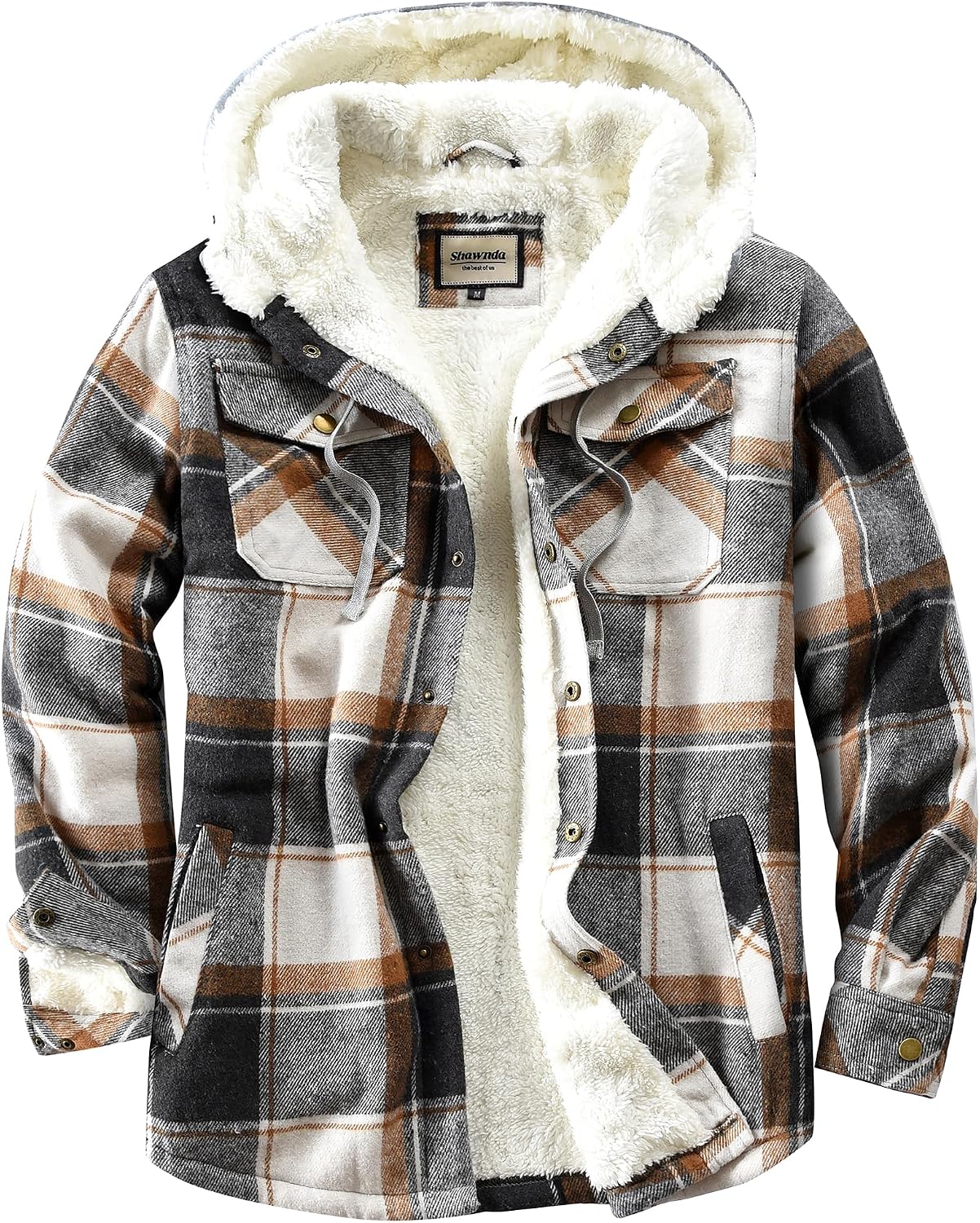 Shawnda Mens Hooded Sherpa Button Down Flannel Shirt Jacket