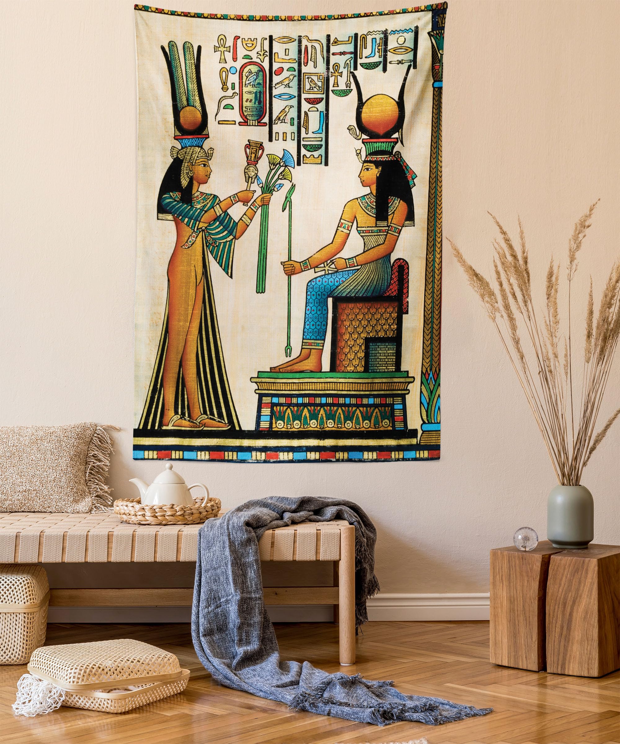 ABAKUHAUS Arazzo marocchino, motivo ritmico orientale colorato vetro colorato moderno, tessuto da parete in raso setoso per soggiorno e camera da letto, 274 cm x 274 cm, magenta blu mare