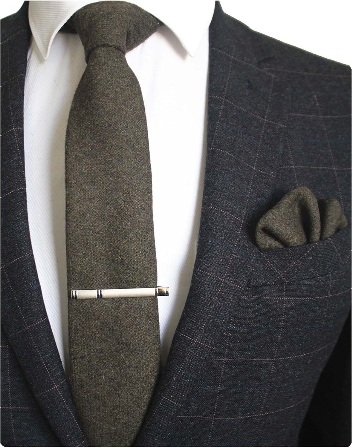 JEMYGINS Solid Color Cotton Cashmere Necktie and Pocket Square Tie Clip Sets for Men - Image 2