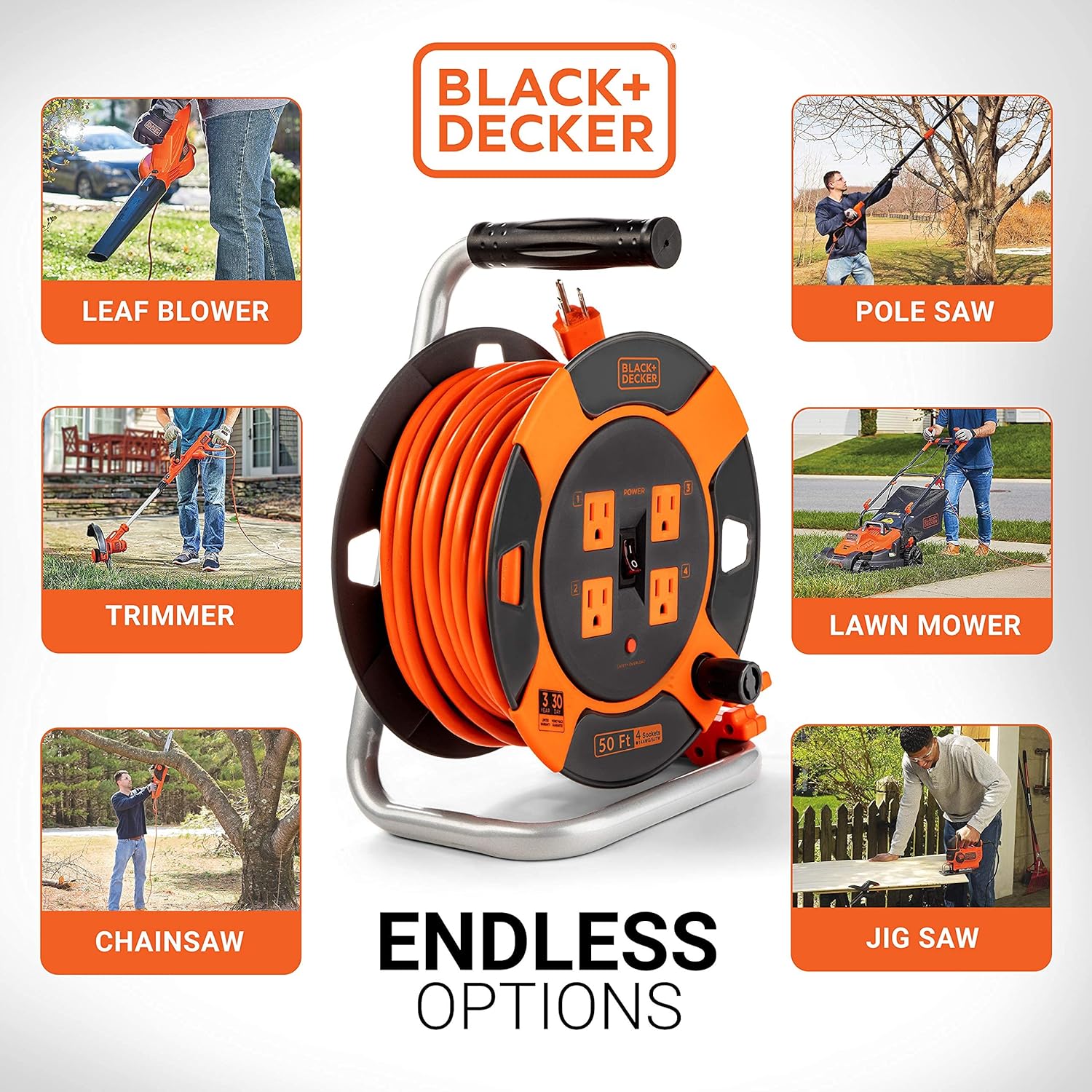 Black + Decker Retractable Extension Cord Bundle, Indoor and Outdoor, Includes Heavy-Duty 50ft Cord Reel and Compact 25ft Cord Reel with USB
