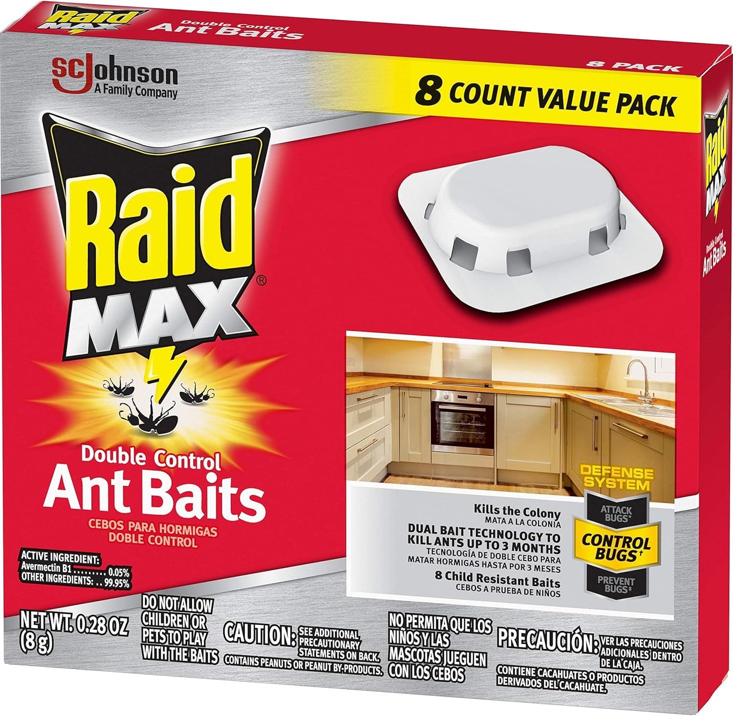 Raid Max Double Control Ant Baits, Household Use Defense System to Control Bugs, Dual Bait Technology 0.28 Ounce (Pack of 10)