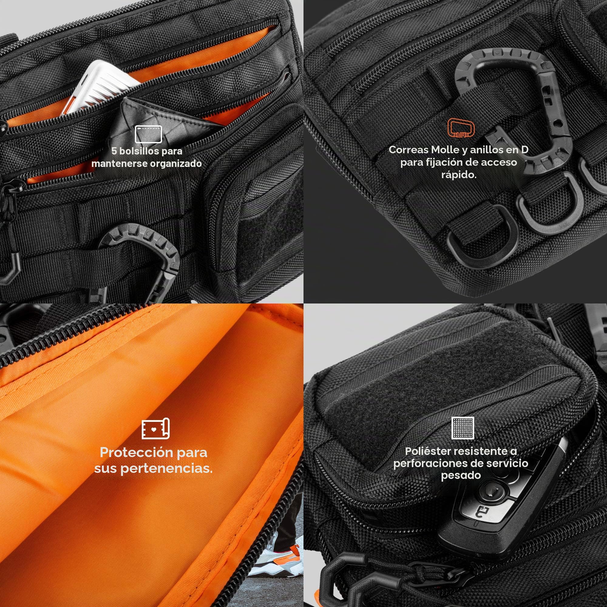 Fitdom Black Small Tactical Messenger Bag For Men. This EDC Has Multiple Ways to Carry as Sling, Shoulder, Crossbody, Waist.