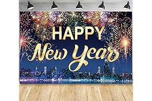 Famoby Happy New Year Fabric Sign Poster Banner Backdrop for Photo Booth Background Decorations