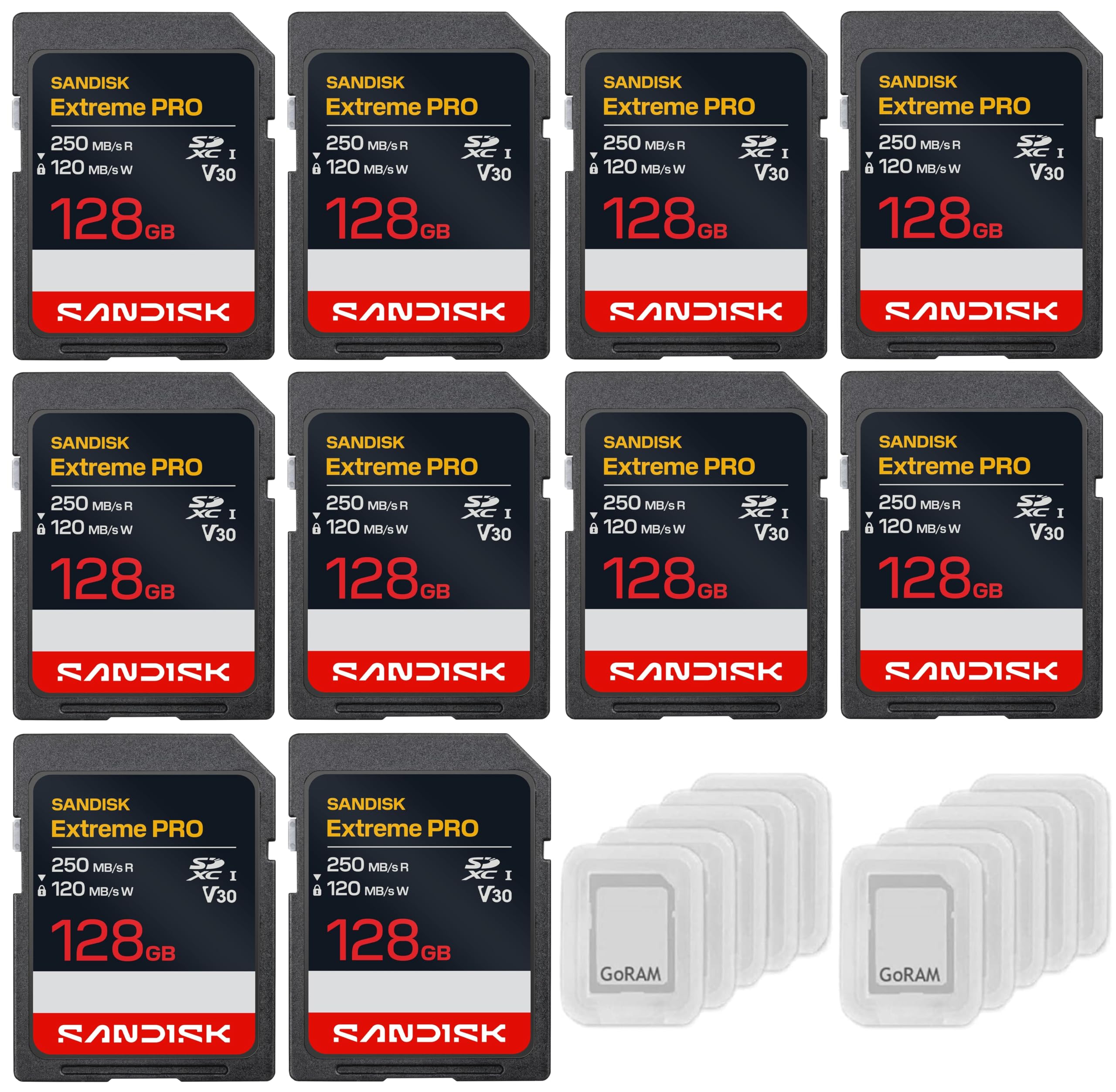 128GB Extreme Pro SDXC 200MBs SDSDXXD-128G (10 Pack) SD Card Bundle
