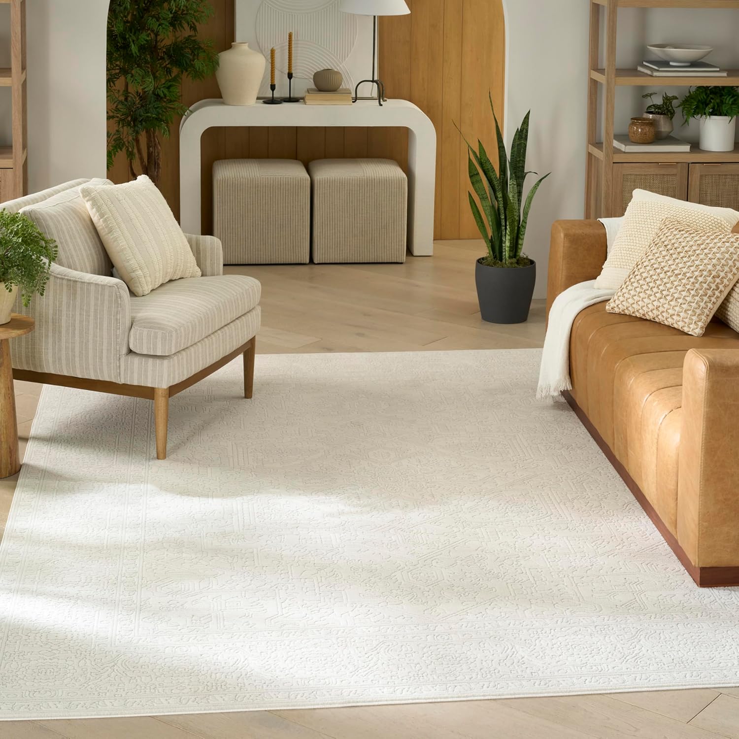 Nourison Home Grace Ivory Light Grey 7'10" x 9'10" Area Rug - Easy Clean, Non Shedding, Bed Room, Living Room, Dining Room, Kitchen (8' x 10')