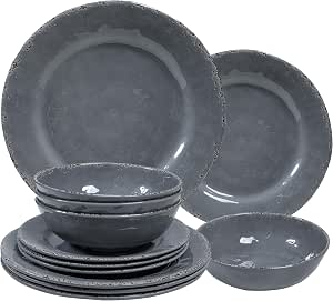 ZAROCRUS Vintage Farmhouse Melamine Serving Platters Set Of 2 - Large 17x10 Inch BPA-Free Trays For Entertaining (Warm Gray)