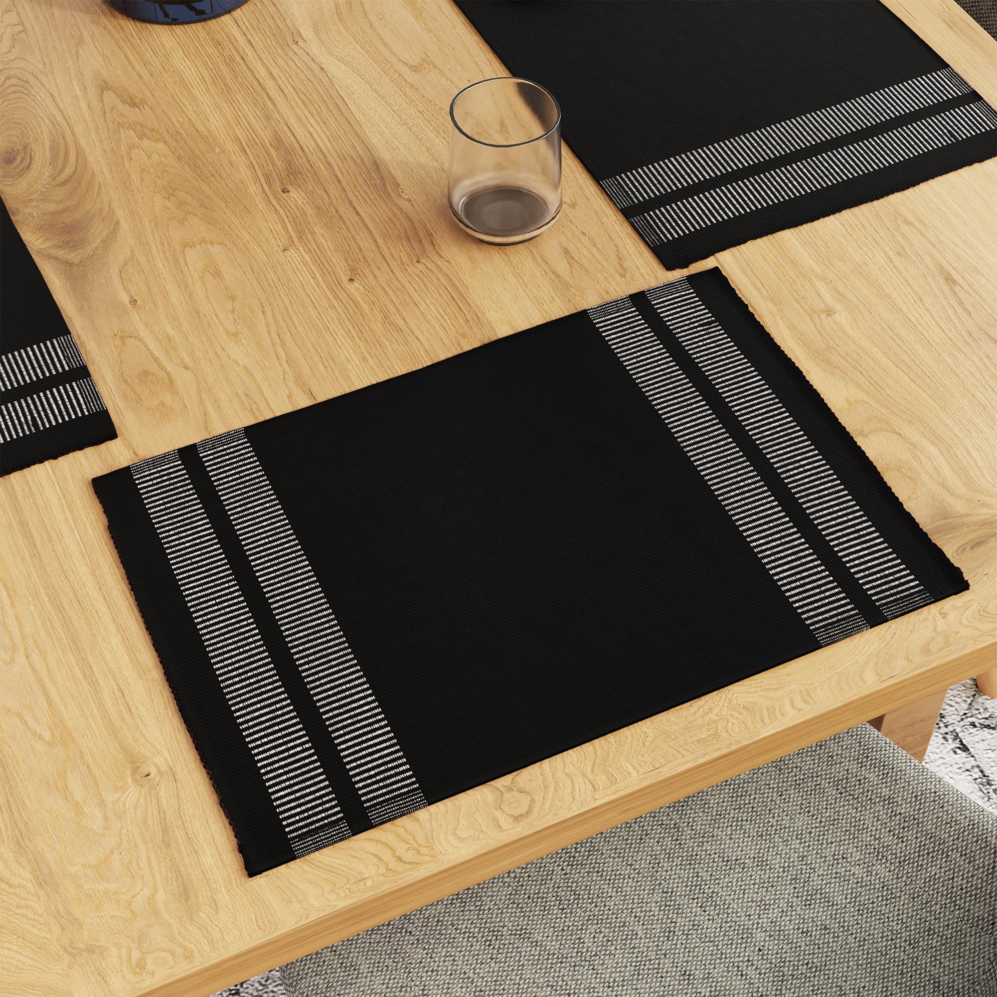 Set de table coton côtelé fin Encasa XO noir 46x32 cm haut de gamme pour table repas